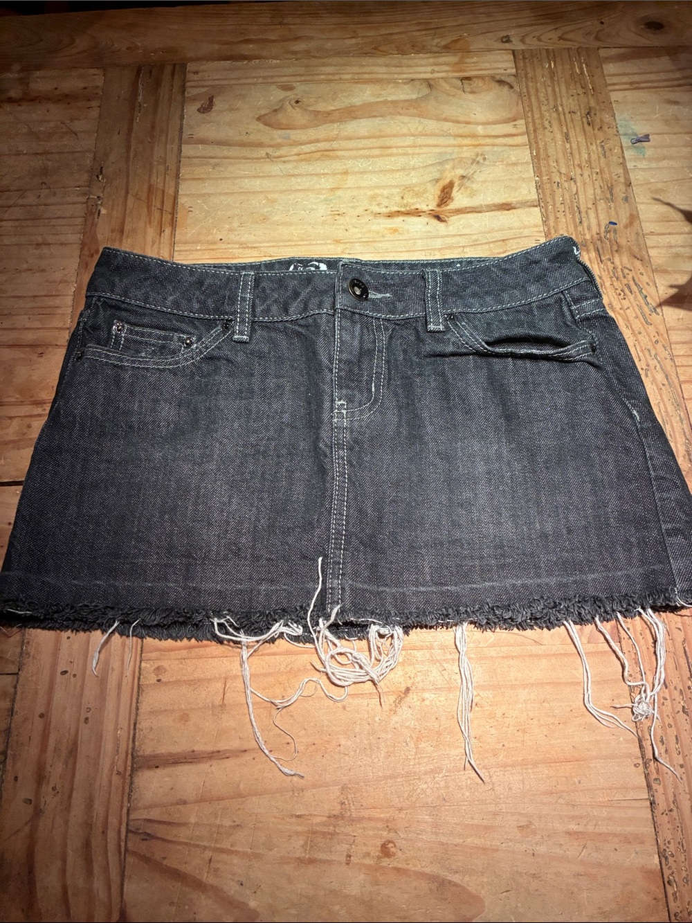Frayed Edge Dark Gray Denim Mini Skirt